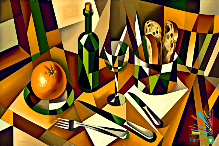 Fractured Feast: Cubist Still Life Transforms Dining Objects into a Vibrant Tapestry