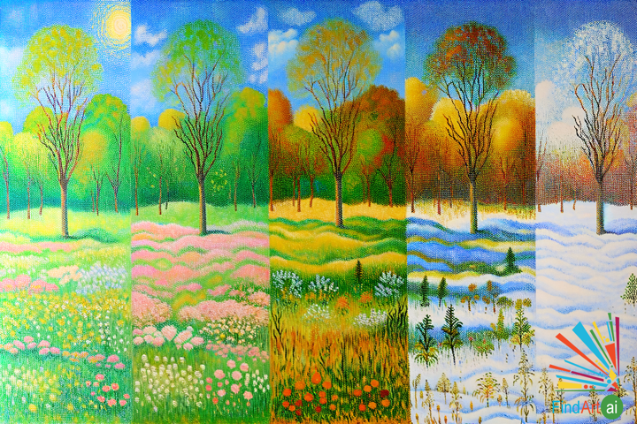 Whispers of Time: A Pointillist Journey Through Nature's Seasonal Dance