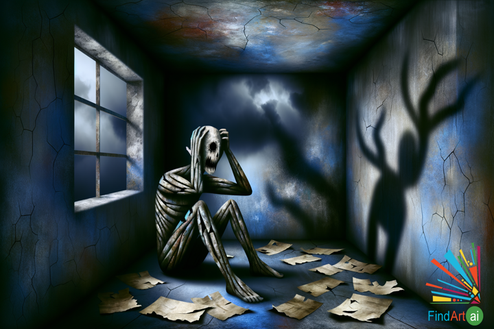 Solitary Figure in a Dim Room: A Portrait of Isolation, Anguish, and Unfulfilled Dreams