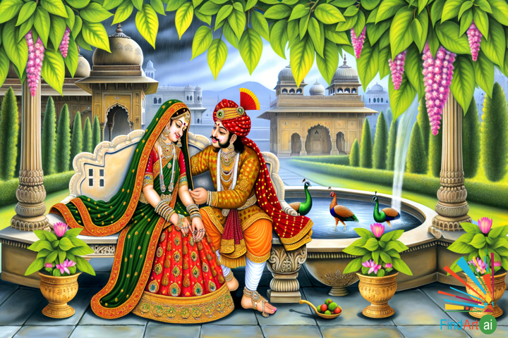 Whispers of the Monsoon: Love and Renewal in an Enchanting Indian Miniature Painting