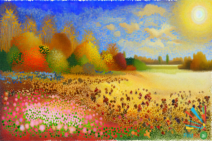 Whispers of the Seasons: A Pointillism Painting Capturing Nature's Eternal Dance