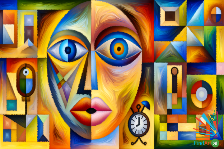 Geometric Essence: Cubist Portrait Captures Multifaceted Emotions and Introspection