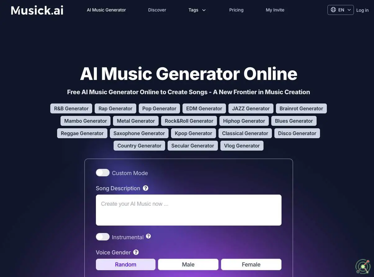 An AI-powered music generator that creates royalty-free tracks across various genres for creators and businesses.