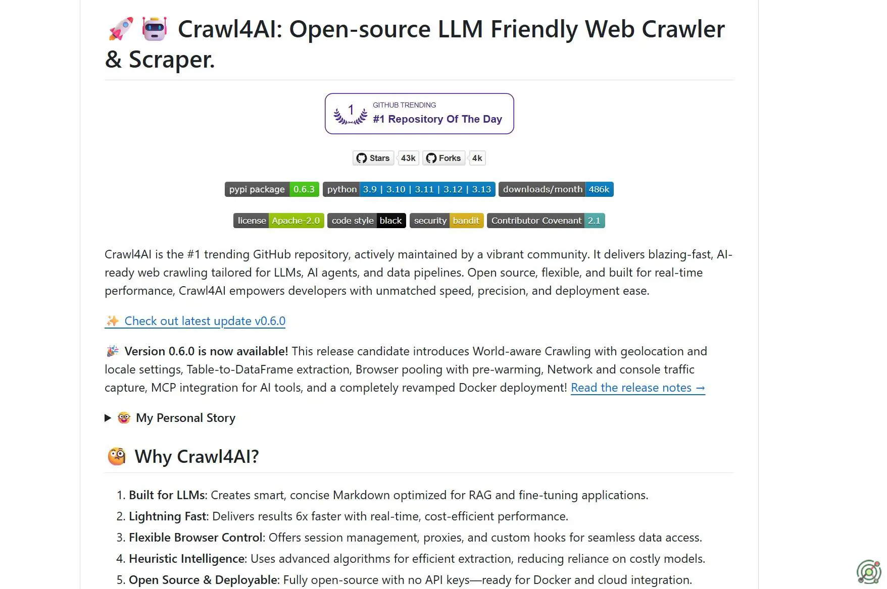 An open-source, LLM-friendly web crawler and scraper optimized for AI agents and data pipelines.