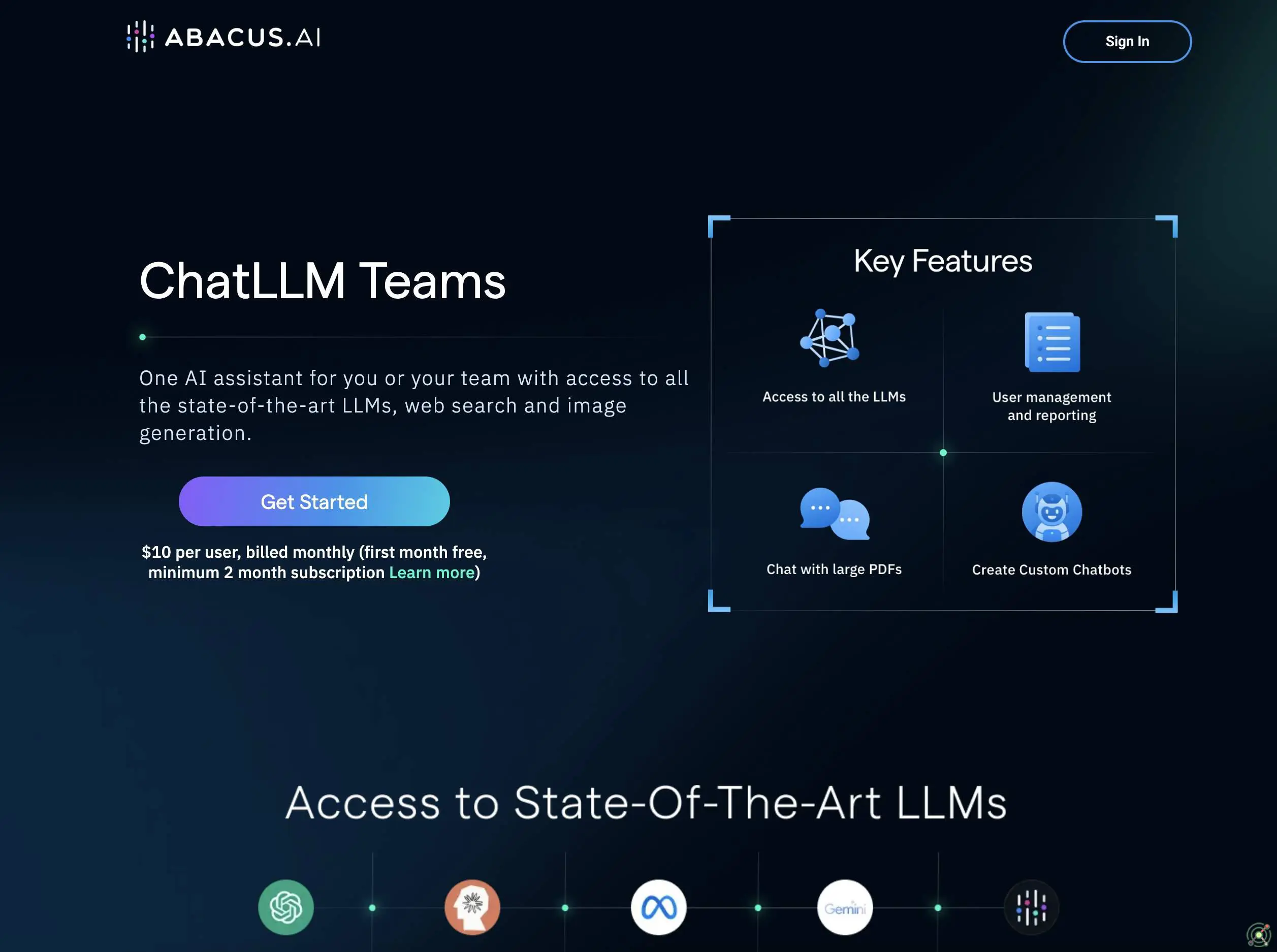 An AI assistant platform providing access to state-of-the-art Large Language Models (LLMs), web search, and image generation for individuals and teams.