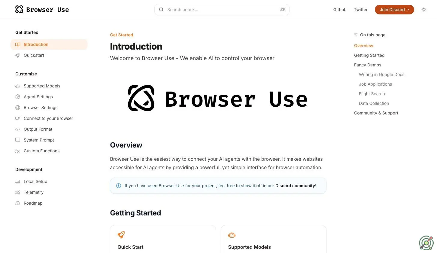 An open-source Python package enabling AI agents to interact with web browsers for automation tasks.