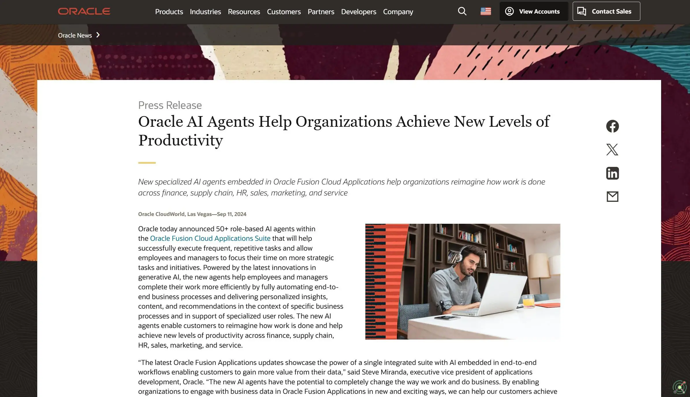 An AI agent within Oracle Fusion Cloud Applications automating key business processes.