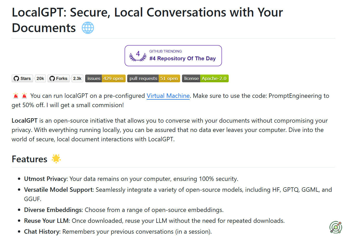 An open-source tool enabling private document interactions using local GPT models.