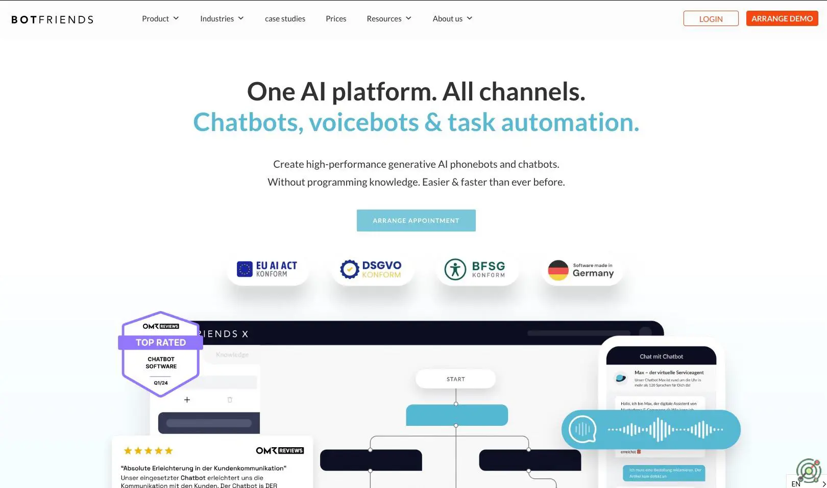 A Conversational AI platform enabling the creation, optimization, and scaling of chatbots and voice assistants across multiple channels.