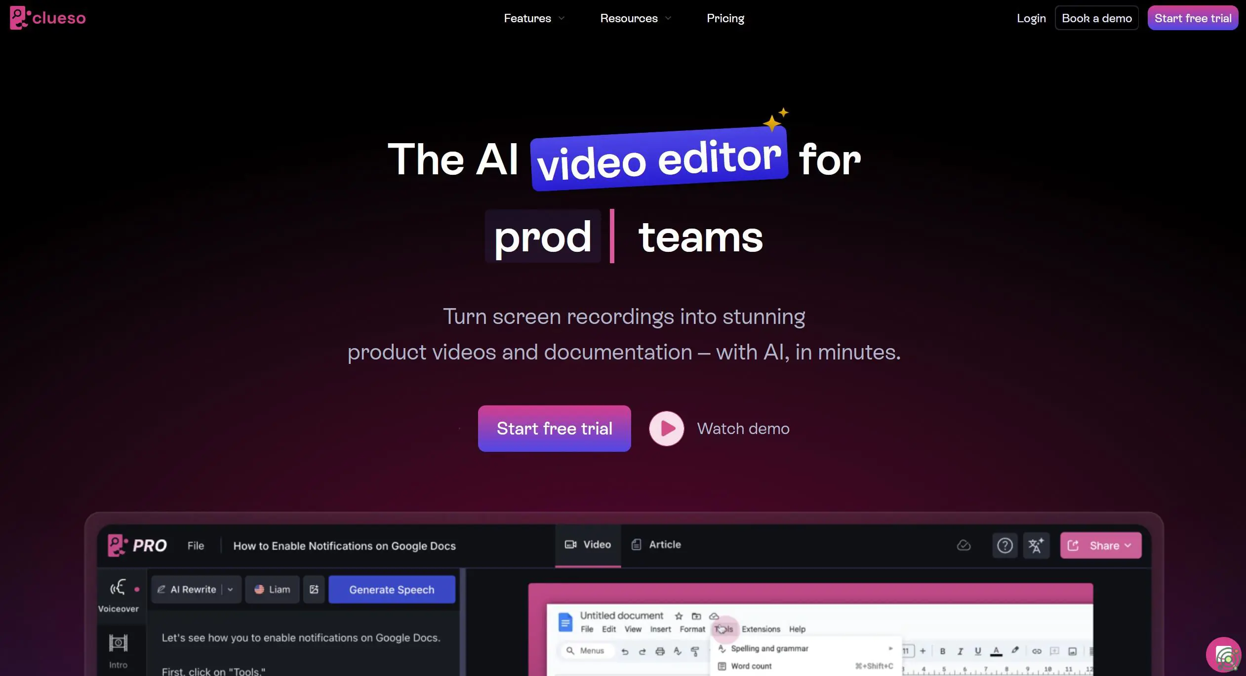 AI-powered platform transforming screen recordings into professional product videos and documentation.