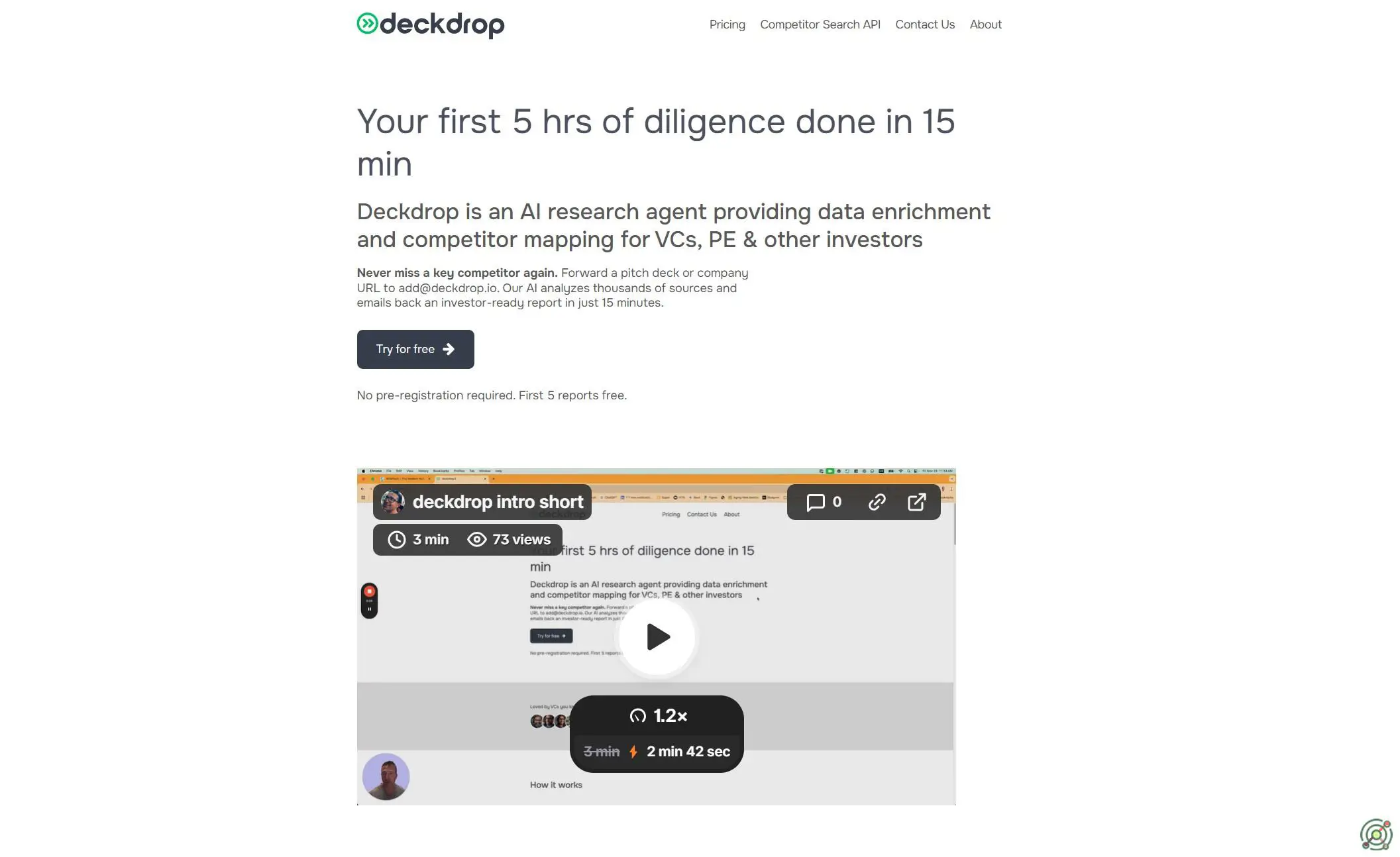 An AI research agent providing data enrichment and competitor mapping for investors.