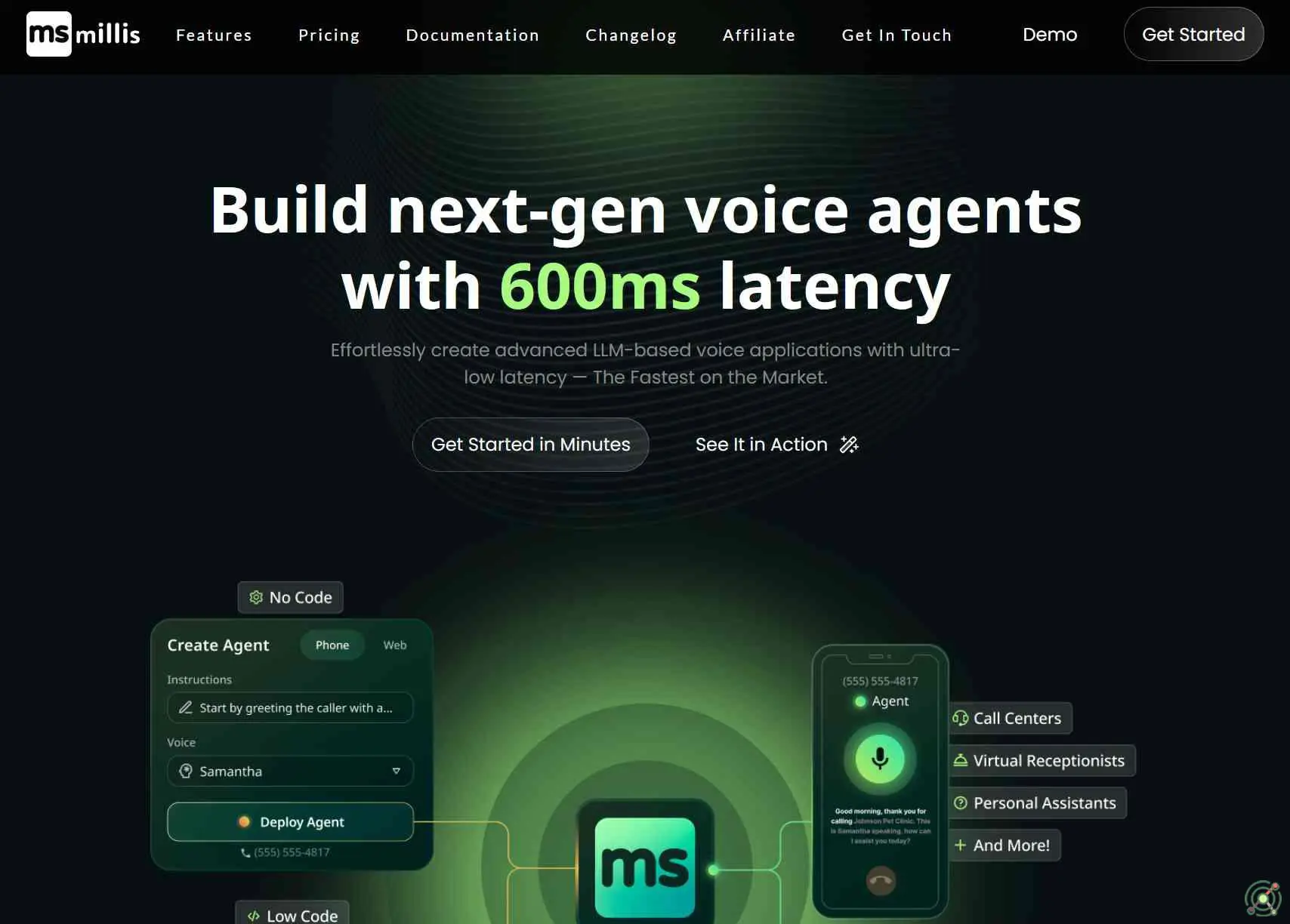 An AI-powered platform for building advanced voice agents with ultra-low 600ms latency, enabling seamless and natural conversational experiences.