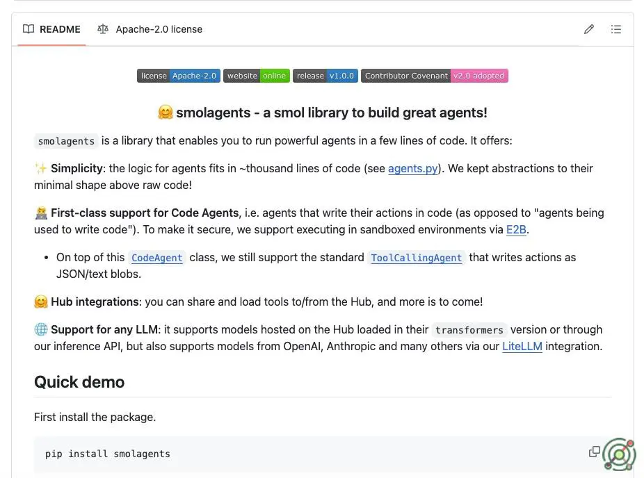A lightweight, open-source library by Hugging Face for building AI agents with minimal code, supporting various language models and secure code execution.