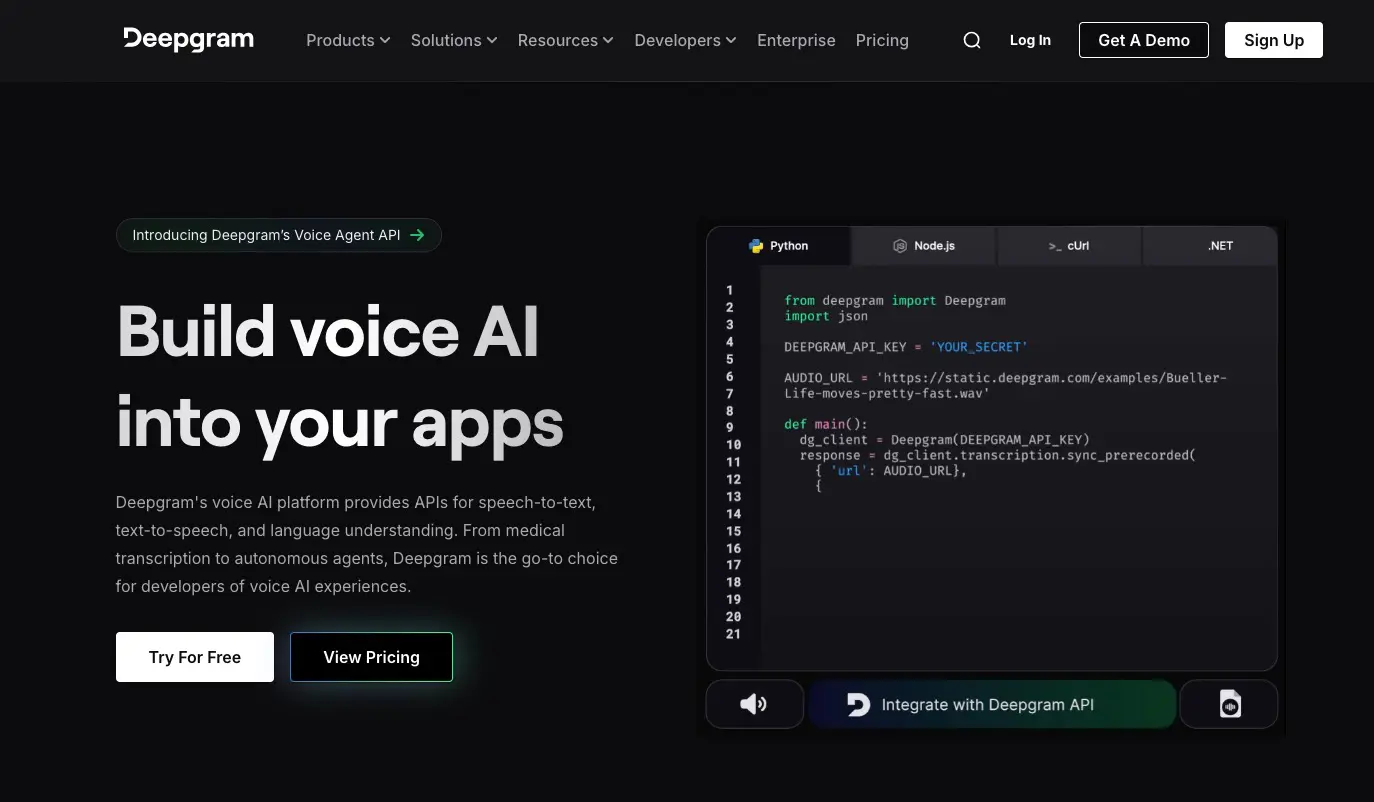 An AI-powered speech recognition platform offering advanced speech-to-text and text-to-speech APIs for building voice-enabled applications.