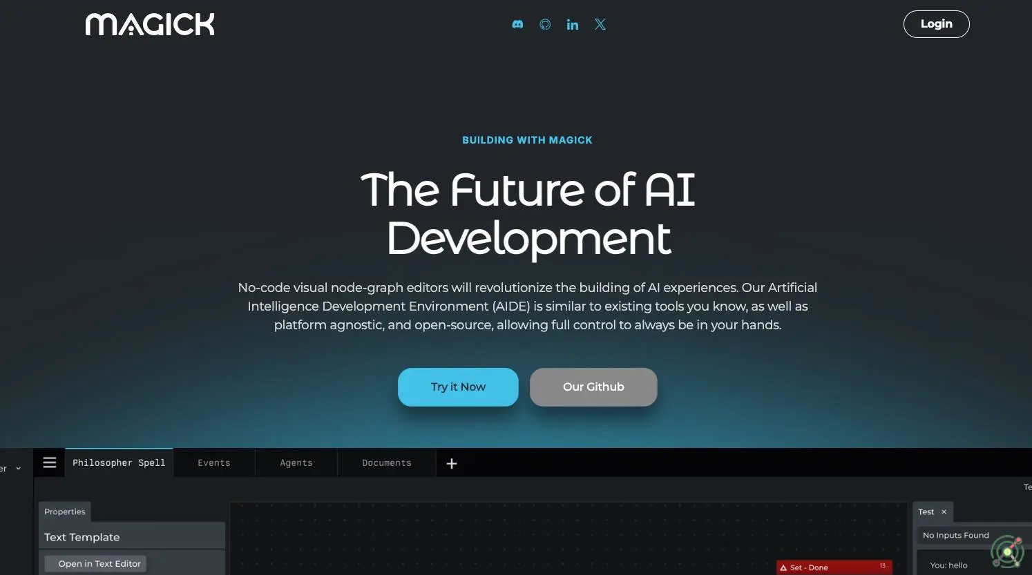 An open-source, no-code AI development platform enabling users to create, deploy, and scale advanced AI agents and applications through a visual interface.
