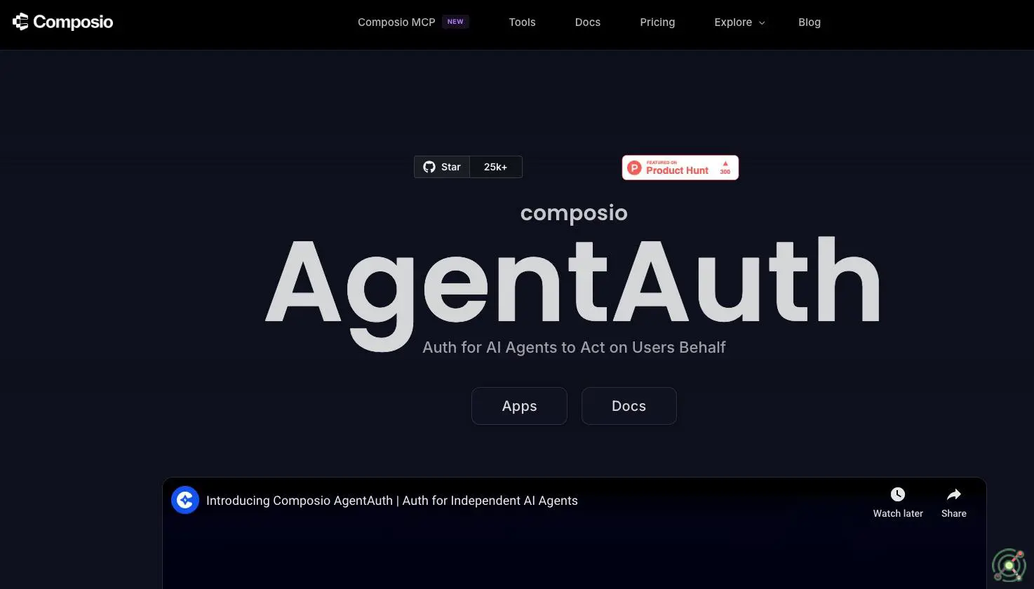 Authentication layer enabling AI agents to securely access 250+ apps on users' behalf.