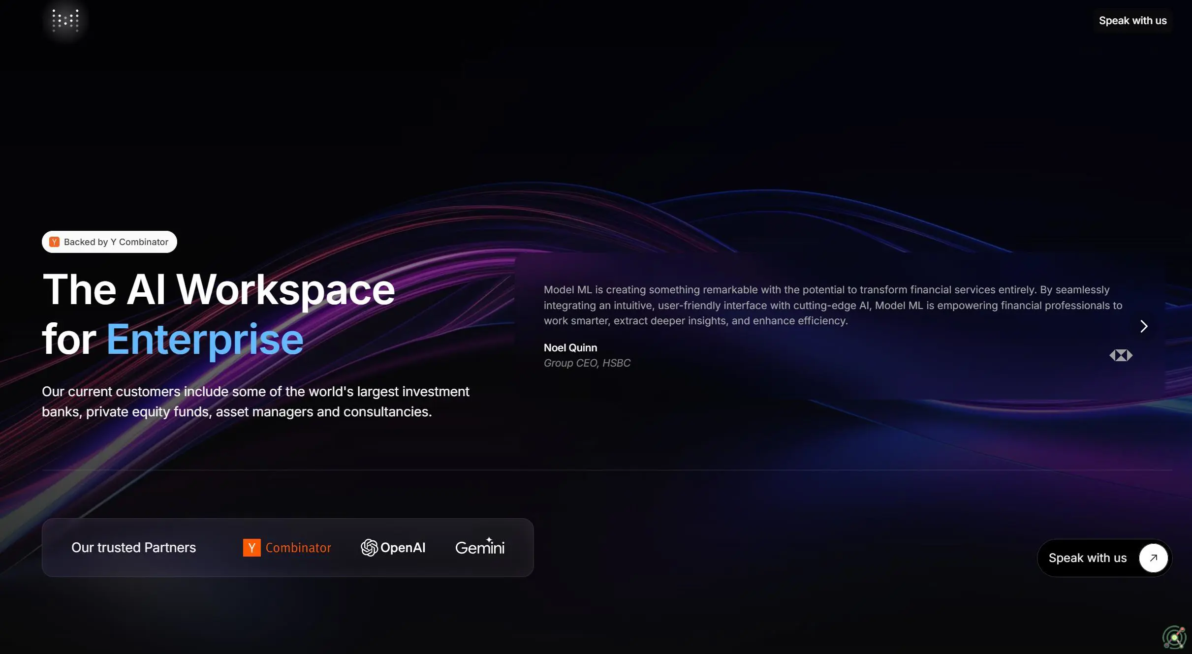 An AI-powered workspace streamlining research and due diligence for financial services.