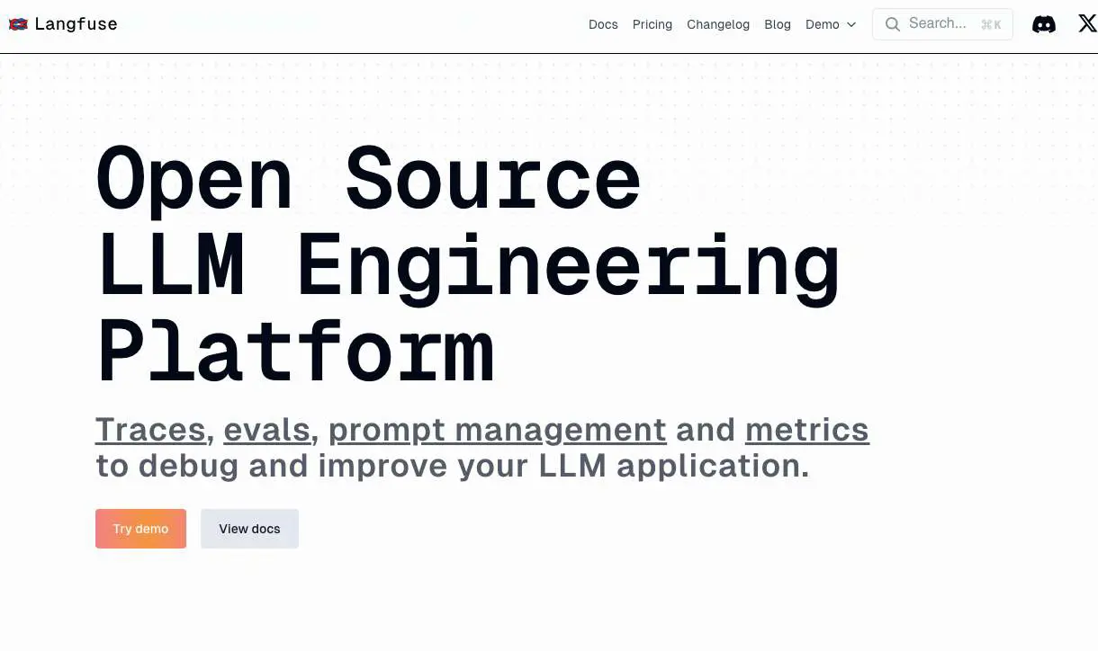 An open-source LLM engineering platform offering observability, metrics, evaluations, and prompt management to debug and enhance large language model applications.