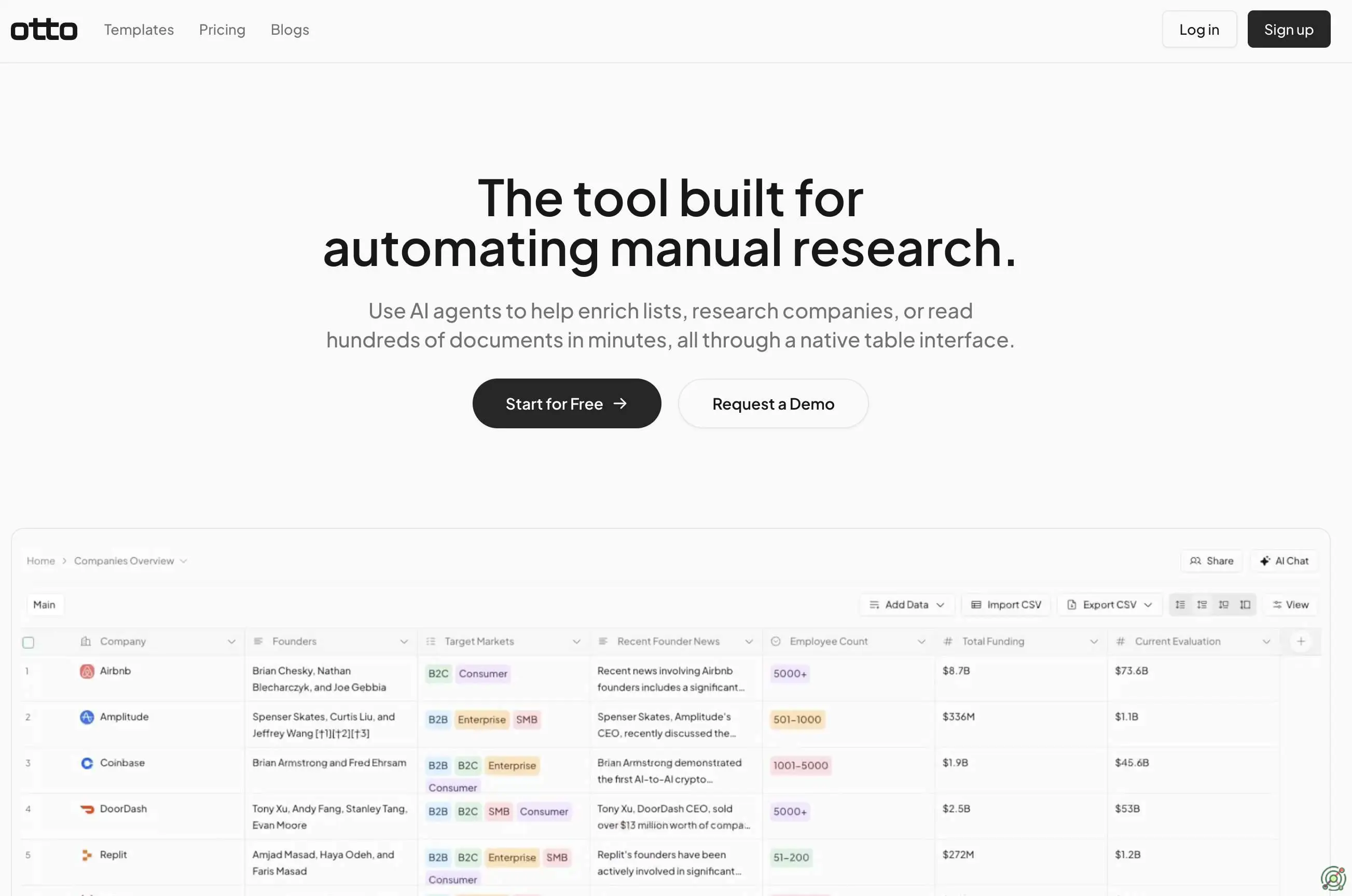 An AI-powered platform designed to automate manual research tasks through a native table interface.
