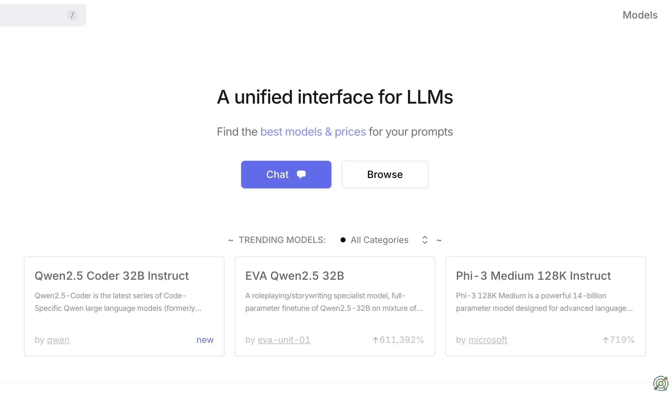 A unified interface providing access to a diverse range of large language models (LLMs) for developers and users.