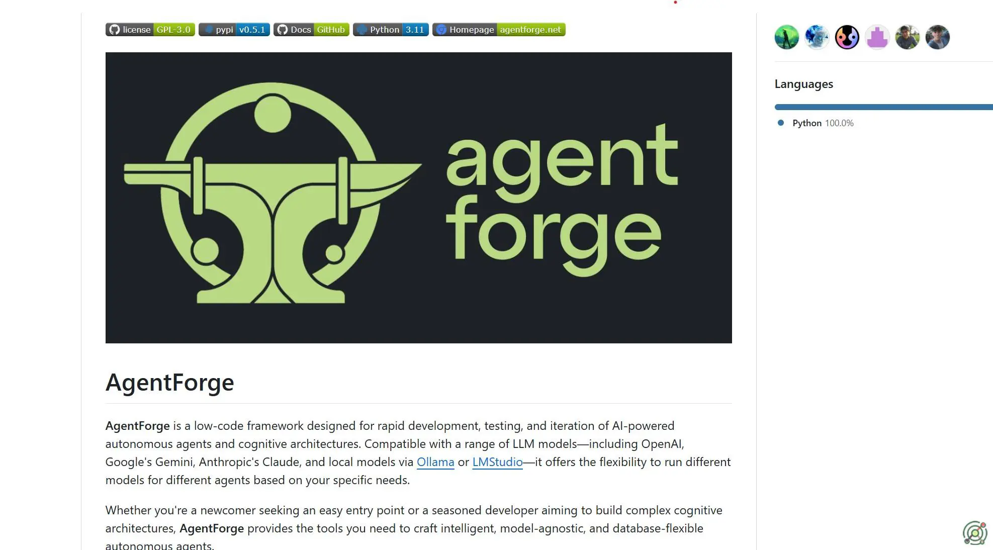 Low-code framework for rapid development of AI-powered autonomous agents and cognitive architectures.