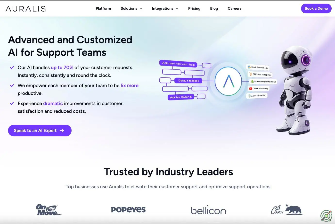An AI-powered customer support platform that automates up to 70% of customer requests, enhancing efficiency and reducing operational costs.