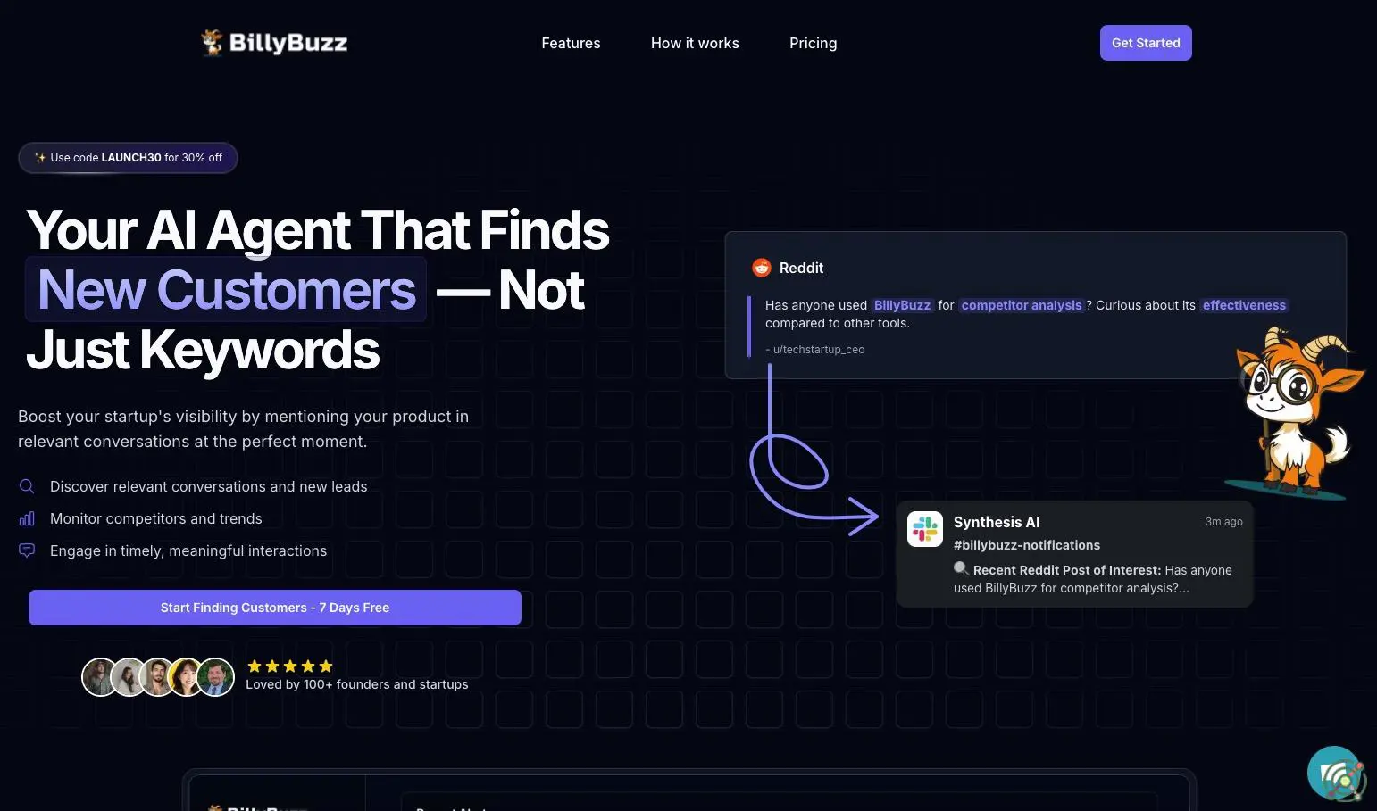 An AI-powered social monitoring agent that identifies and analyzes relevant conversations across platforms like Reddit and X, enabling timely and effective customer engagement.