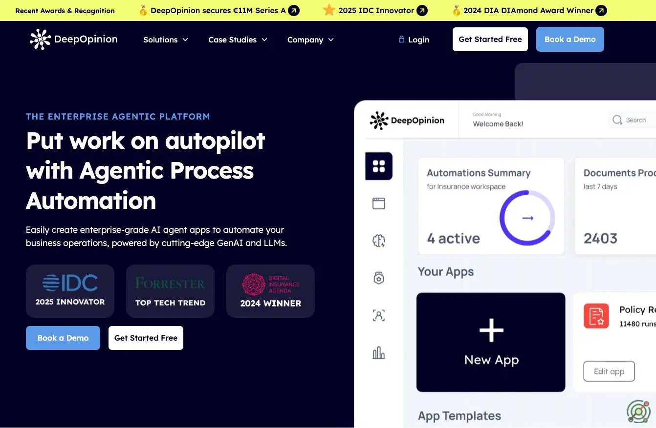 An enterprise-grade platform offering AI-powered automation solutions to streamline complex knowledge work and unstructured data processing.