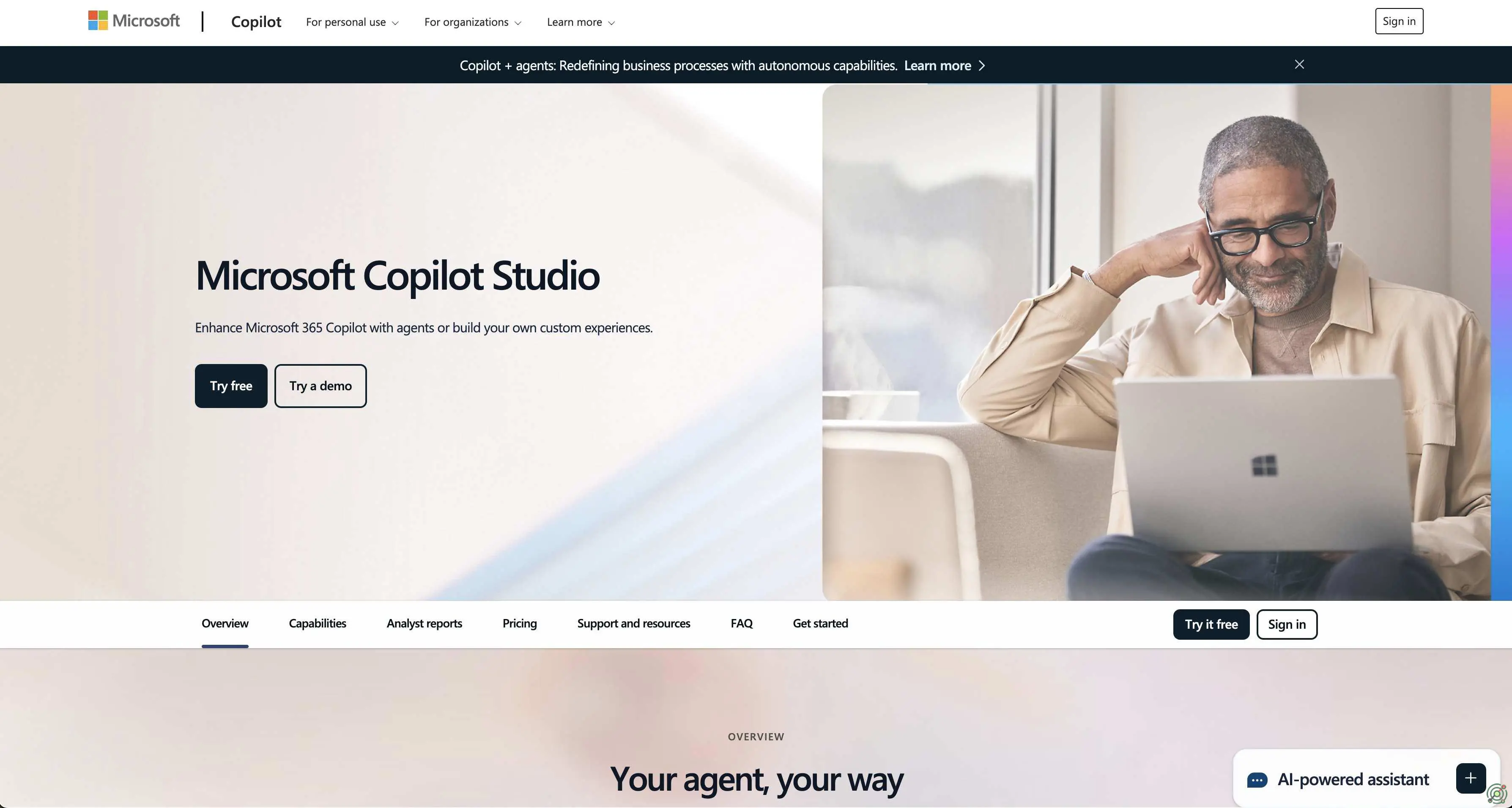 A Microsoft 365 platform for creating custom AI agents that automate business tasks.