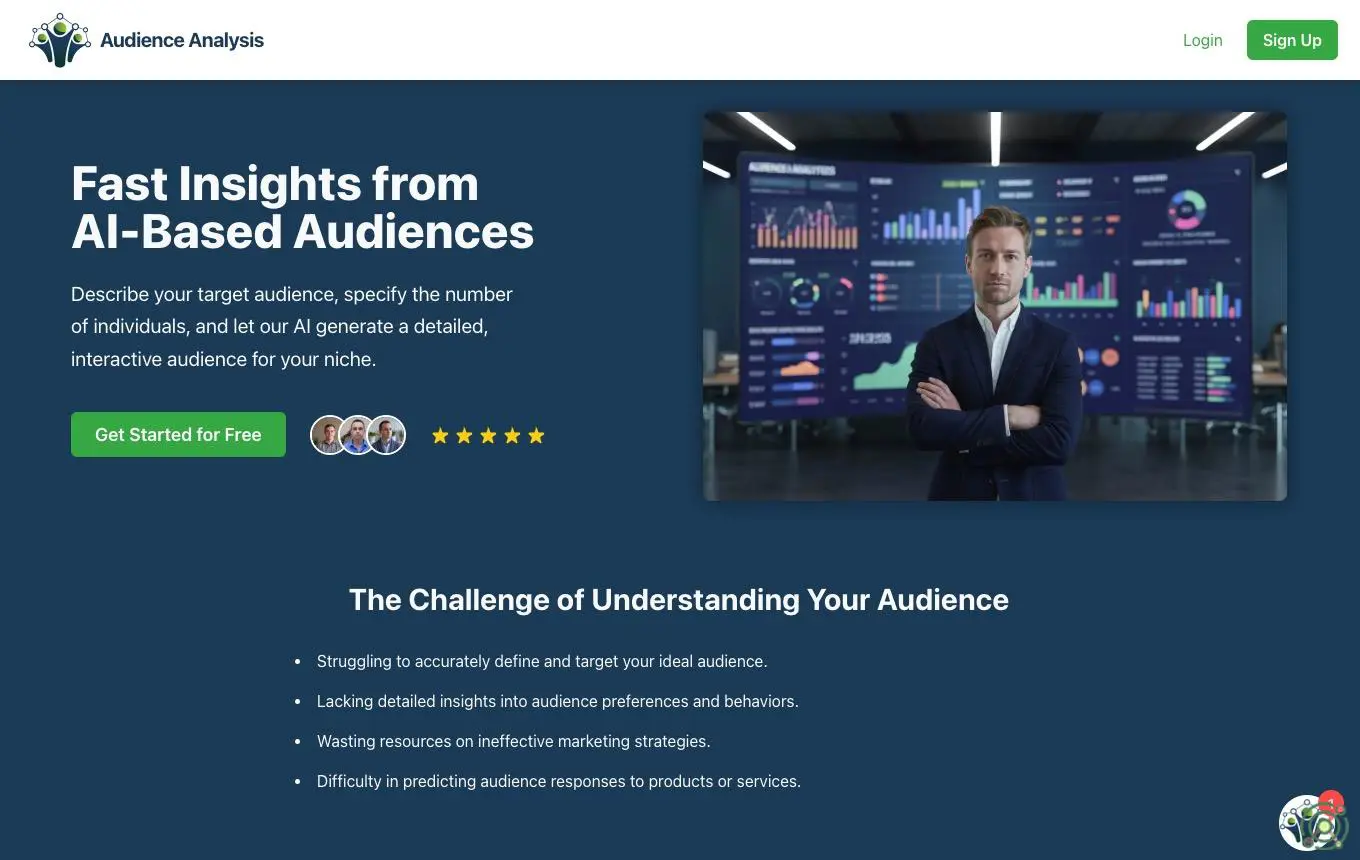 An AI-powered platform that generates and interacts with target audiences based on user descriptions, providing valuable insights for entrepreneurs, developers, and businesses.