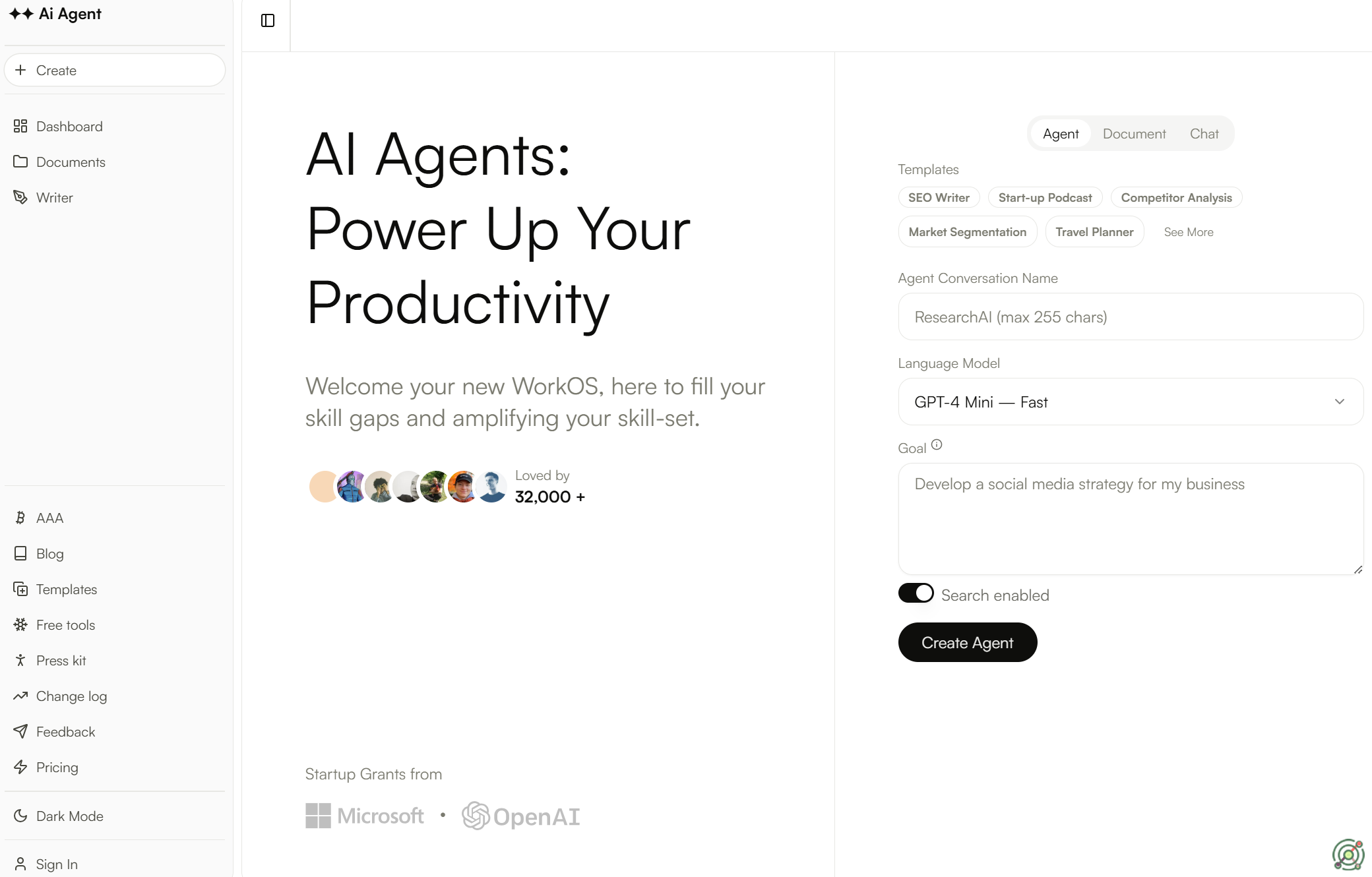 Web app enabling autonomous AI agents to perform tasks based on user-defined goals.