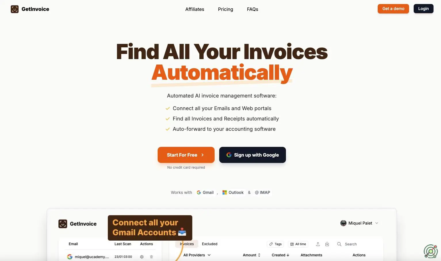 AI-driven platform automating invoice and receipt collection from emails and web portals.