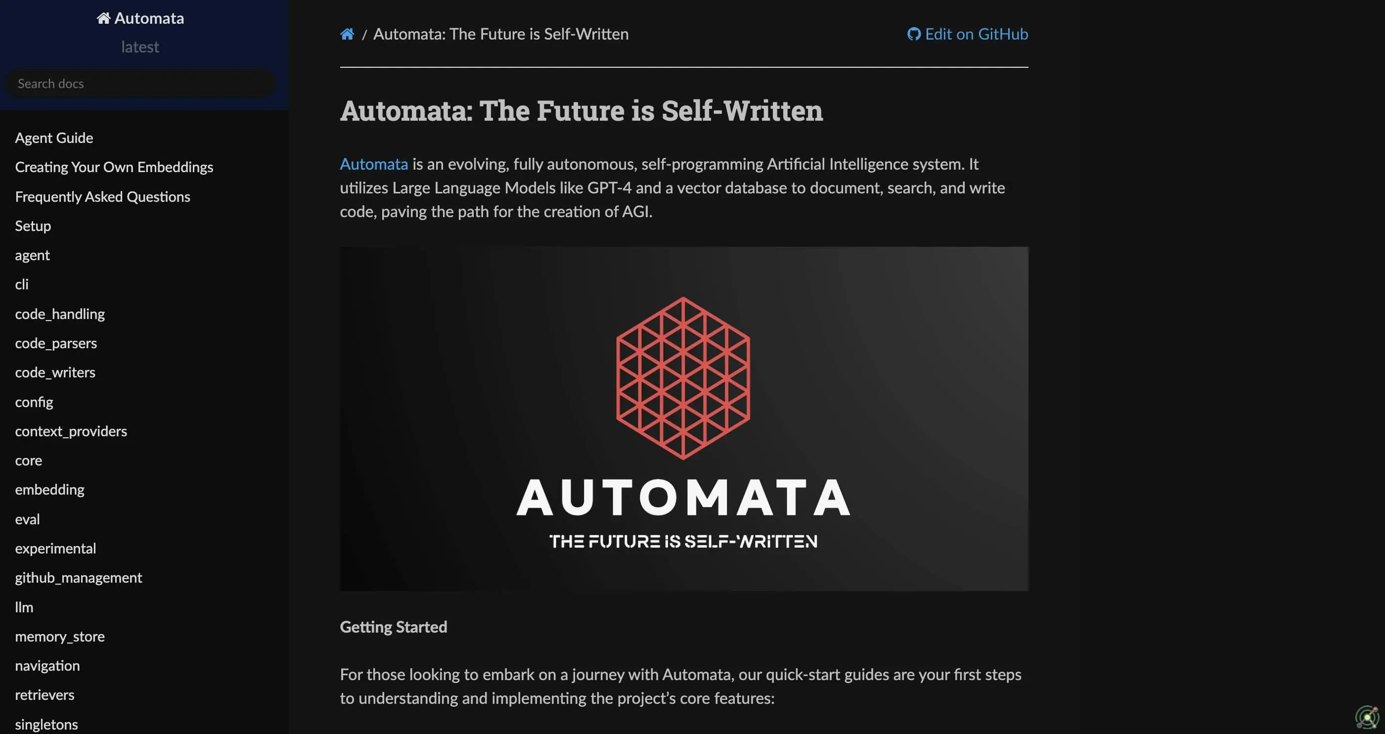 An open-source, self-programming AI system utilizing large language models to autonomously document, search, and write code, advancing towards artificial general intelligence.