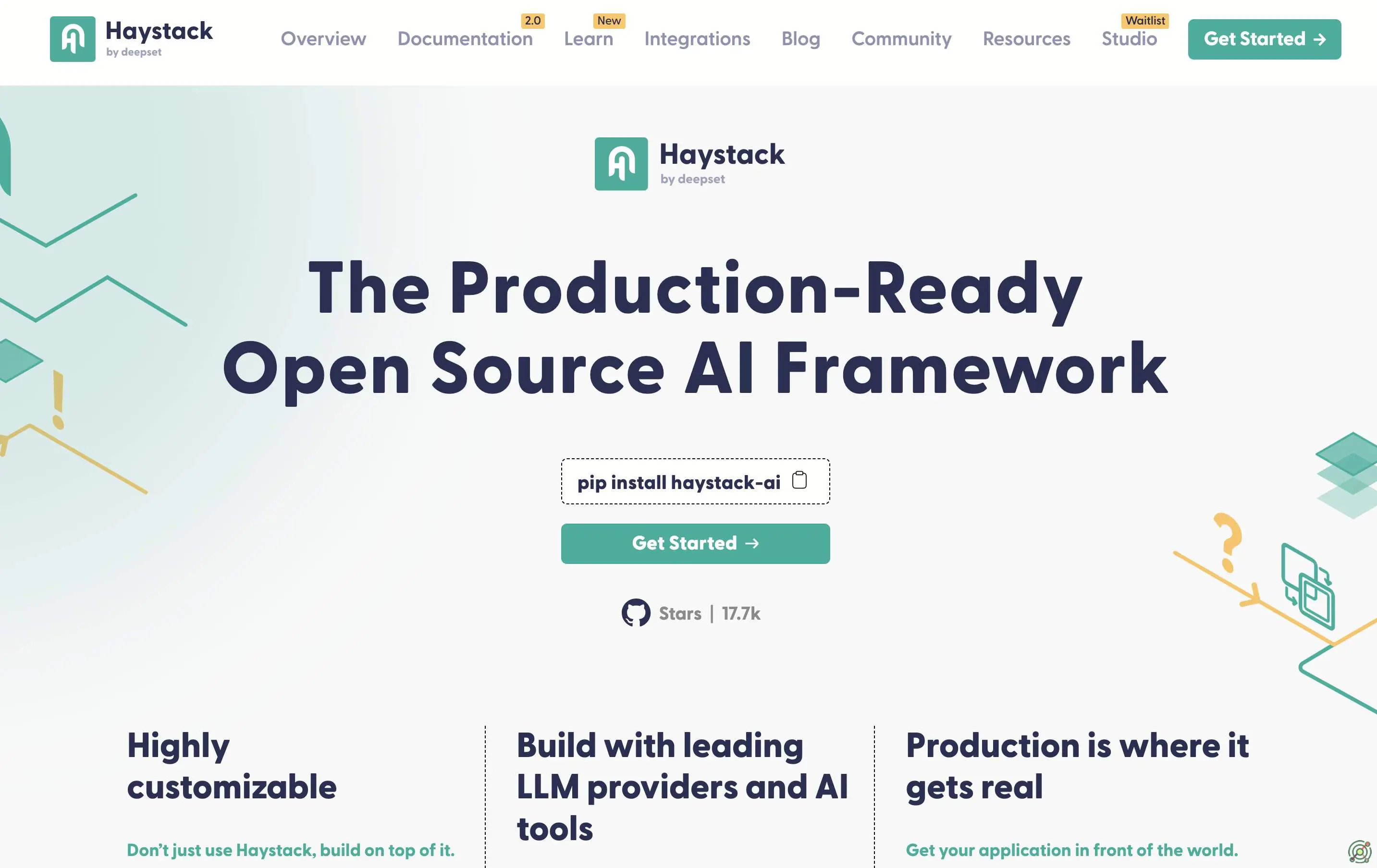 An open-source AI framework for building production-ready applications with Large Language Models (LLMs) and retrieval-augmented generation pipelines.