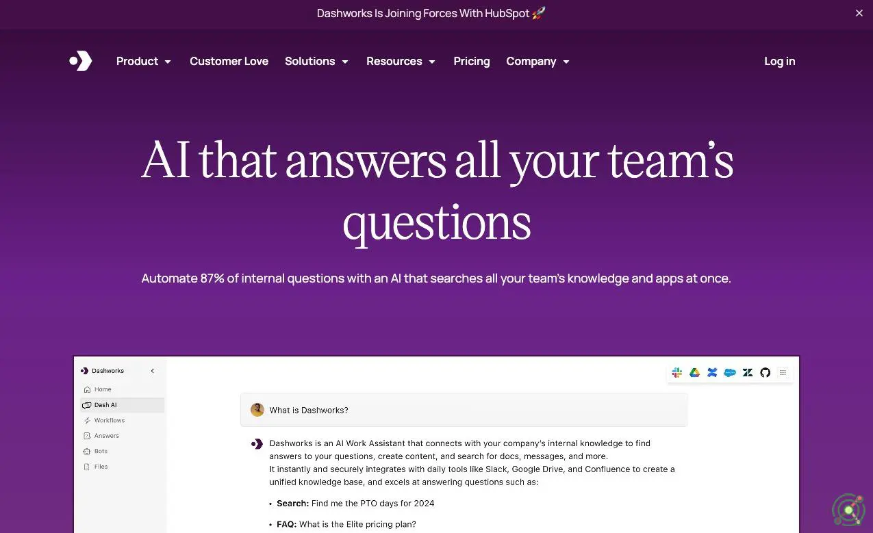 An AI assistant that unifies workplace knowledge, enabling instant, accurate answers across all your company's tools and apps.