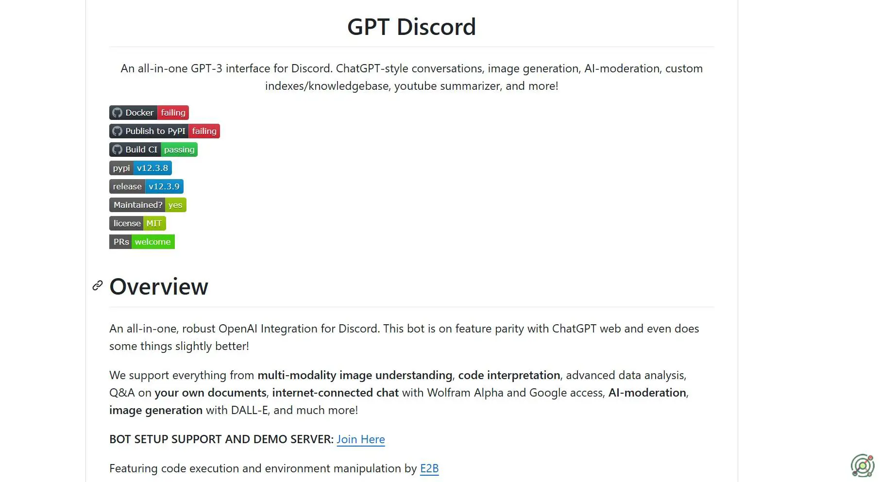 A comprehensive GPT interface for Discord, offering ChatGPT-style conversations, image generation, AI moderation, and more.