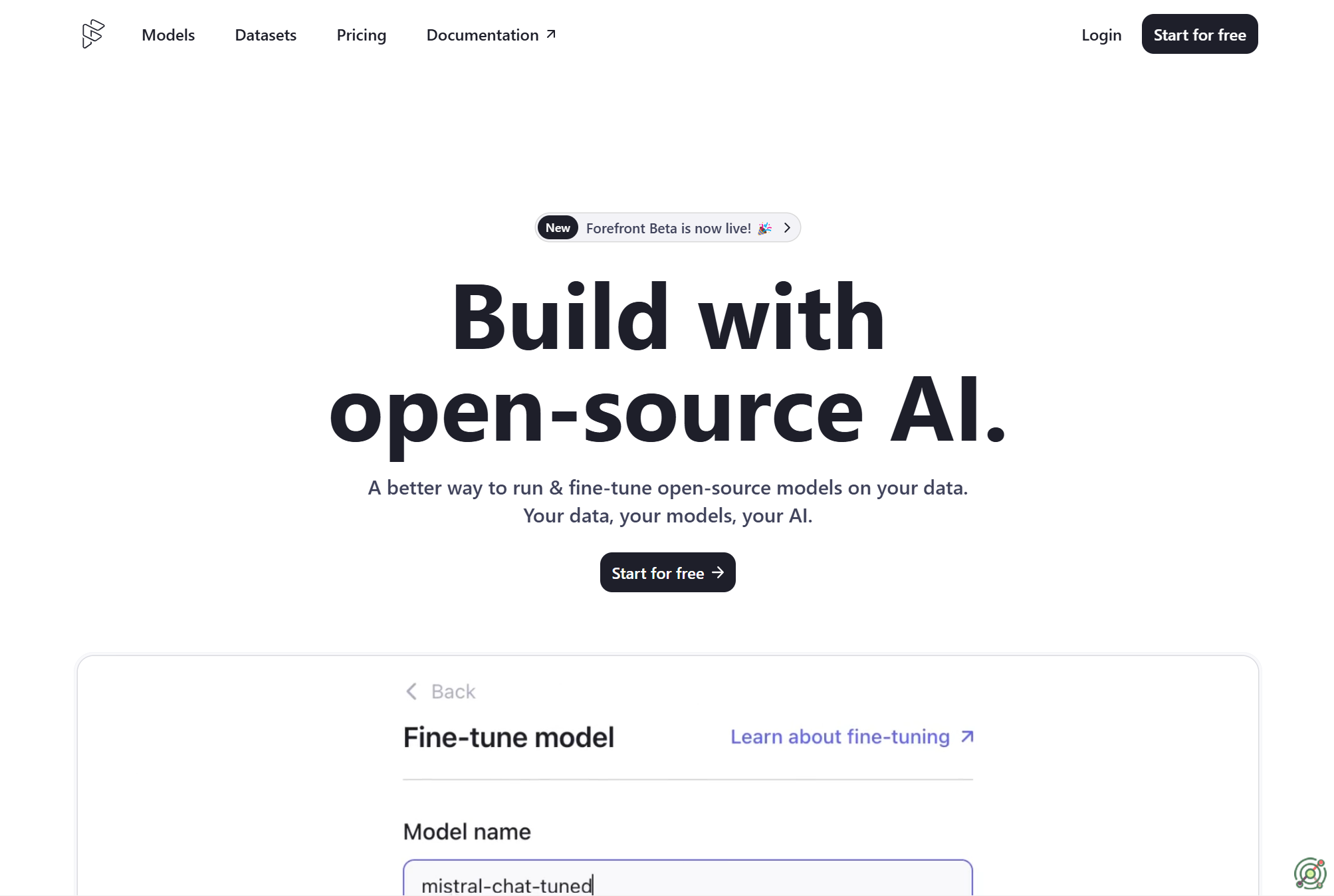 AI platform enabling developers to build and fine-tune open-source models with a user-friendly interface.