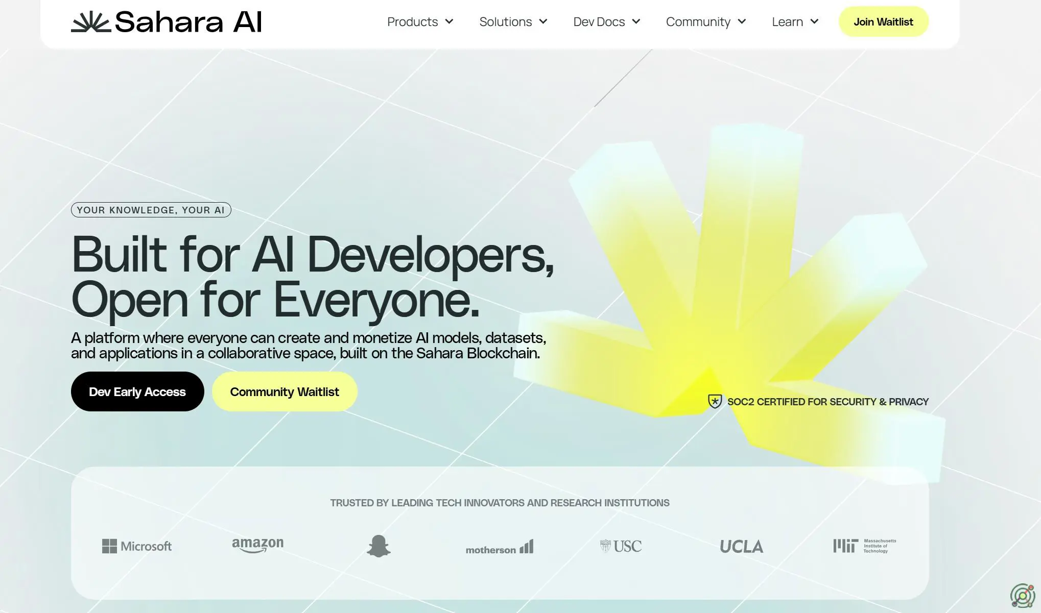 A decentralized AI blockchain platform ensuring security, equity, and accessibility for AI assets.