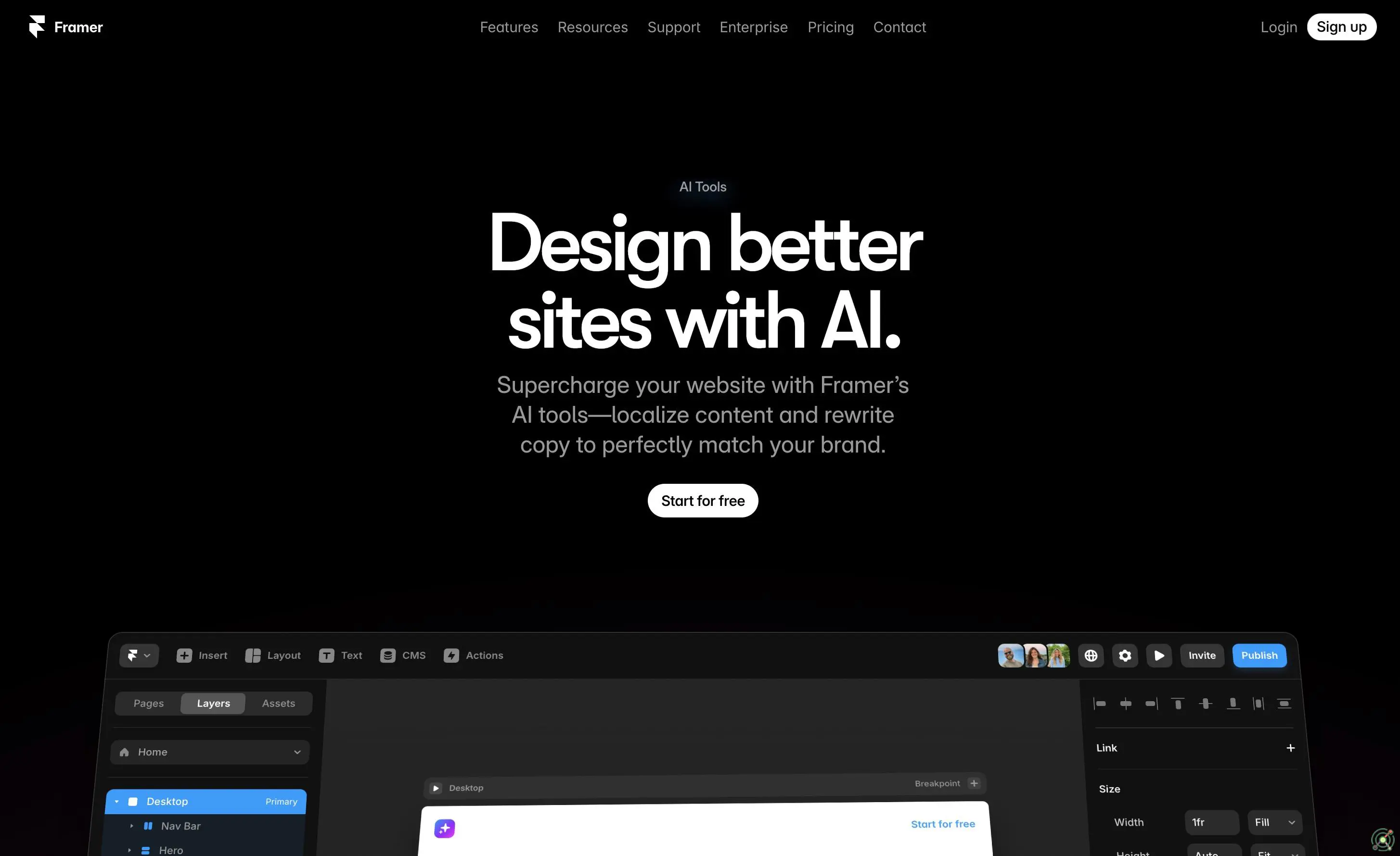 An AI-powered design tool enhancing website creation with translation, content rewriting, and brand styling features.