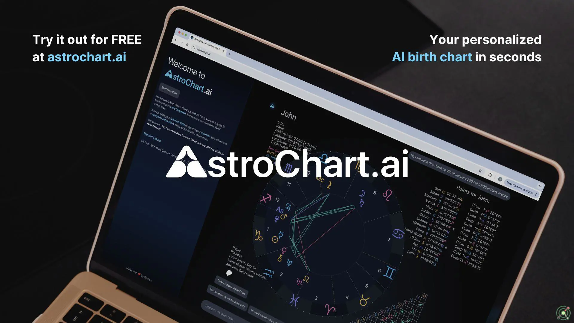 🔮 Get personalized horoscope & birth chart readings powered by #AI, #Astrology & #Numerology in seconds! 🚀 Uncover your unique cosmic profile, daily insights, and hidden potential with AI-driven astrology. Let the stars guide your journey!