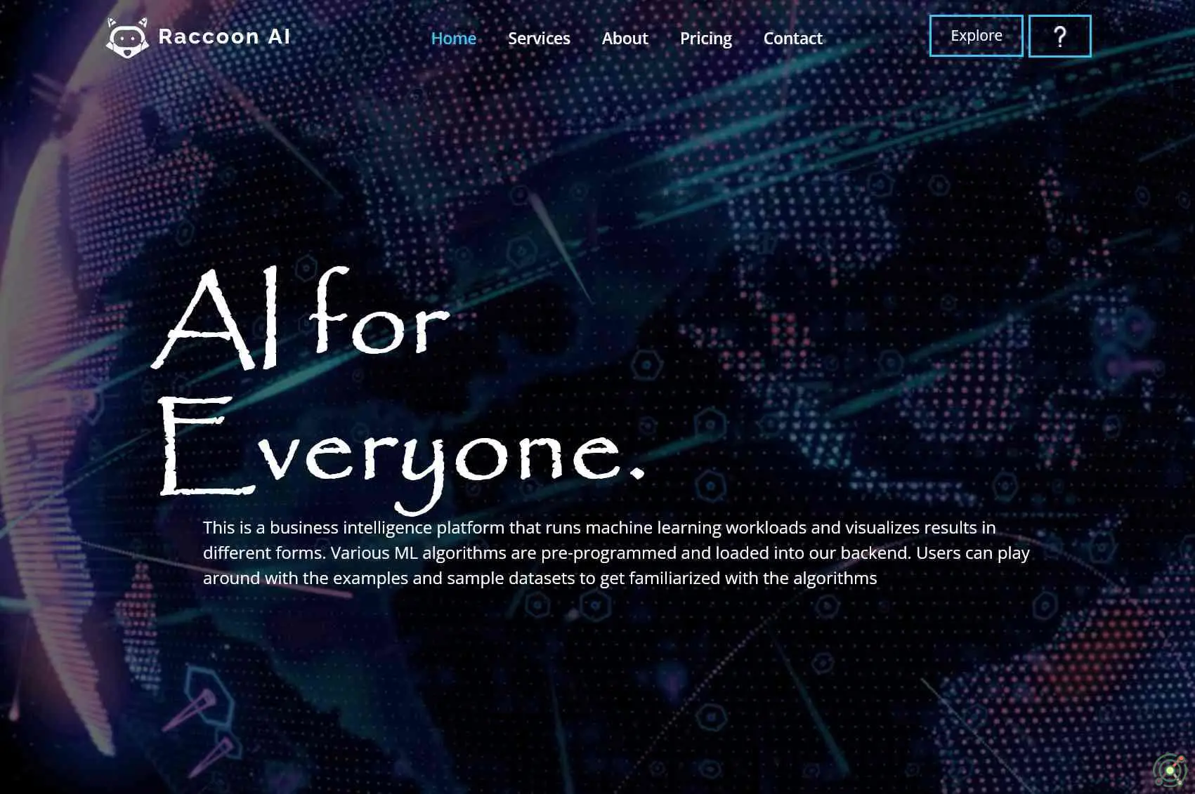 A business intelligence platform that runs machine learning workloads and visualizes results, offering pre-programmed ML algorithms and sample datasets for user exploration.