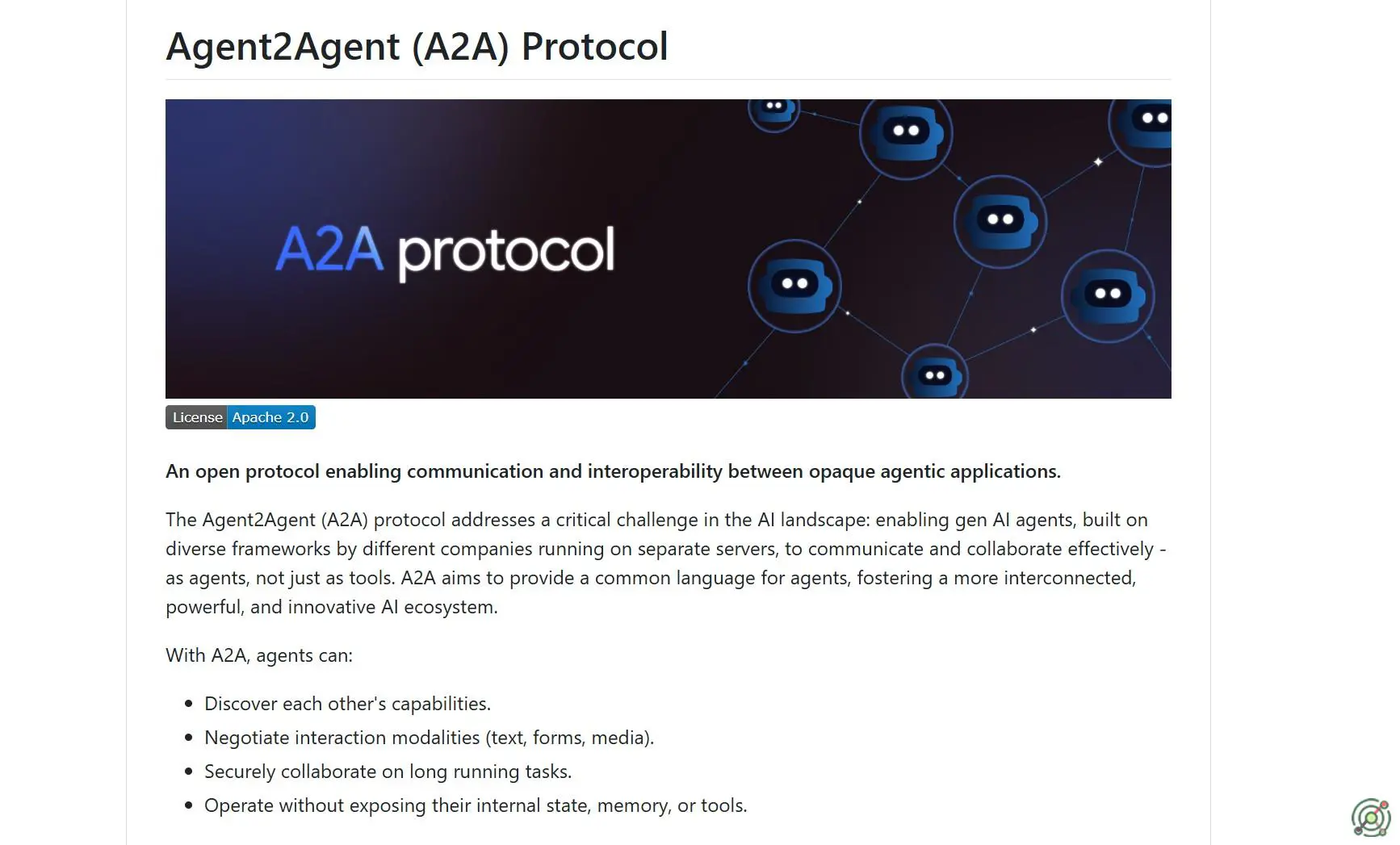 An open protocol enabling AI agents to communicate and collaborate across diverse systems securely.
