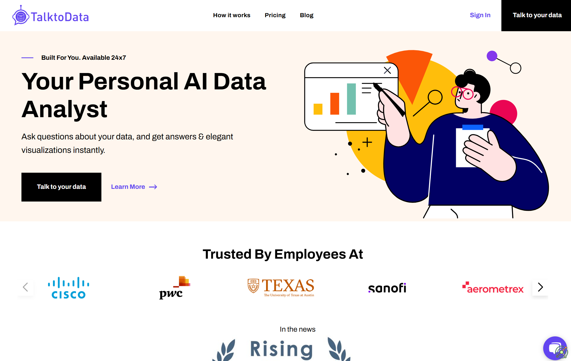 An AI-powered data analyst providing instant answers and visualizations through natural language queries.