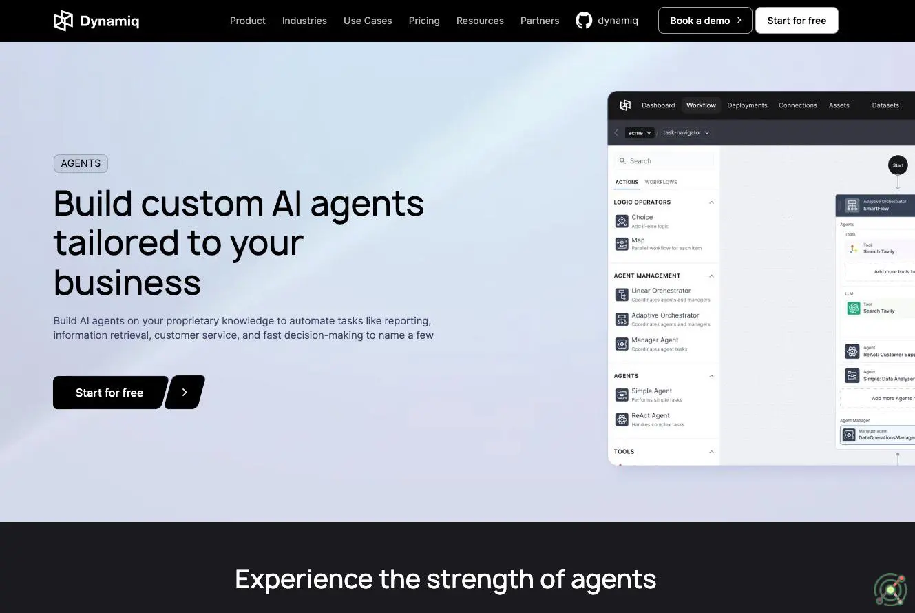 A platform to build custom AI agents for automating tasks like reporting, information retrieval, and customer service.
