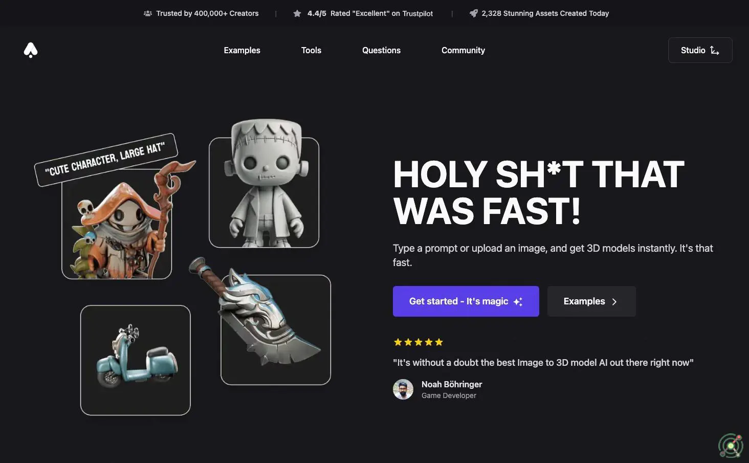 Generate high-quality 3D models from text or images using AI-powered tools in seconds.