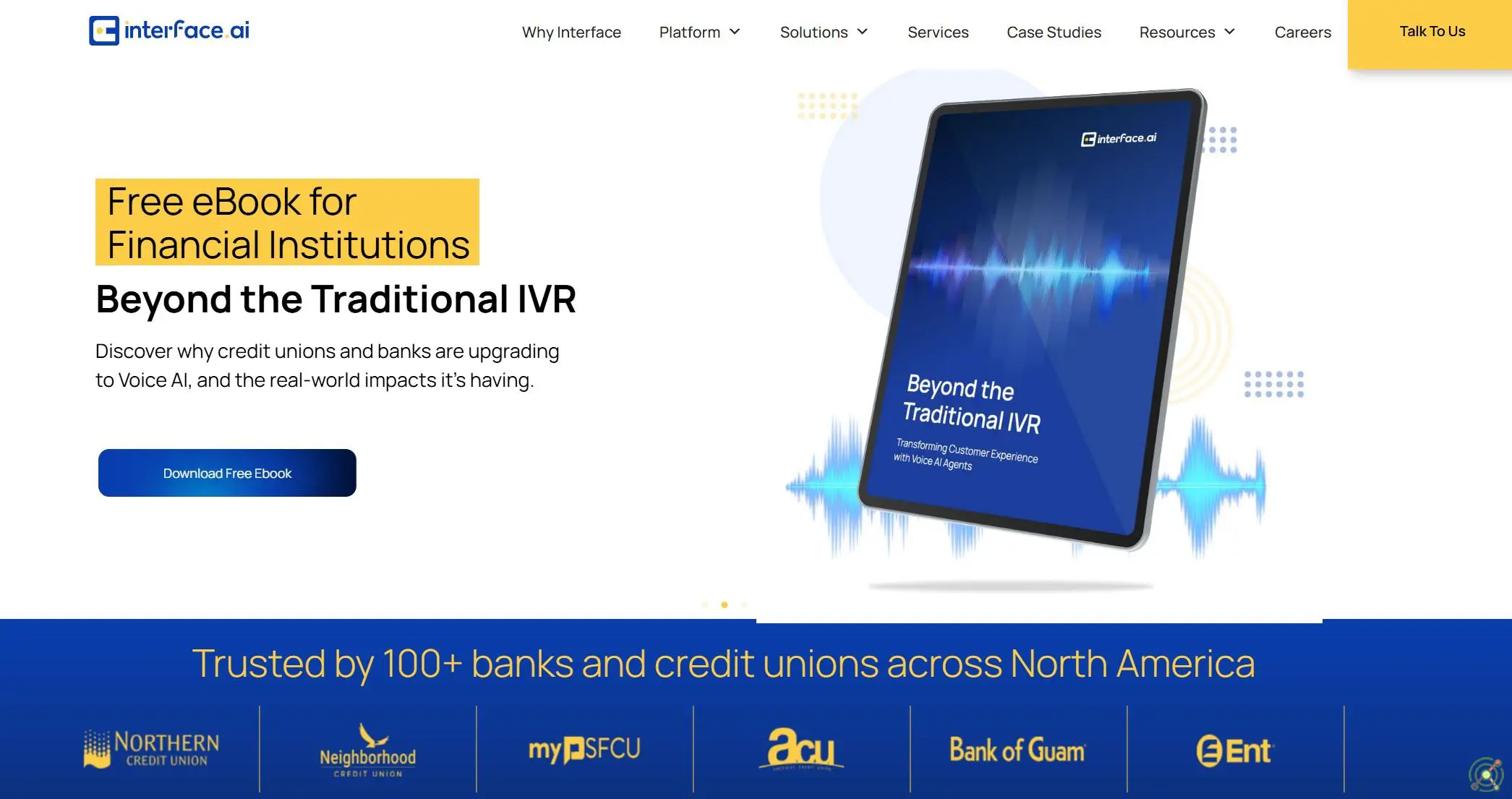 AI platform offering voice, chat, and co-pilot solutions for banks and credit unions.