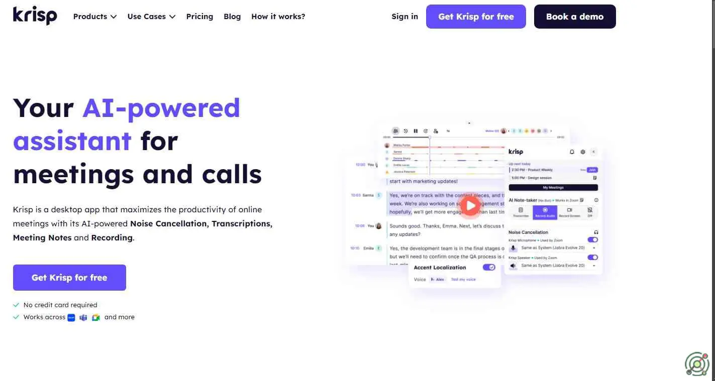 An AI-powered application that enhances online communication by removing background noise, transcribing meetings, and providing real-time summaries.