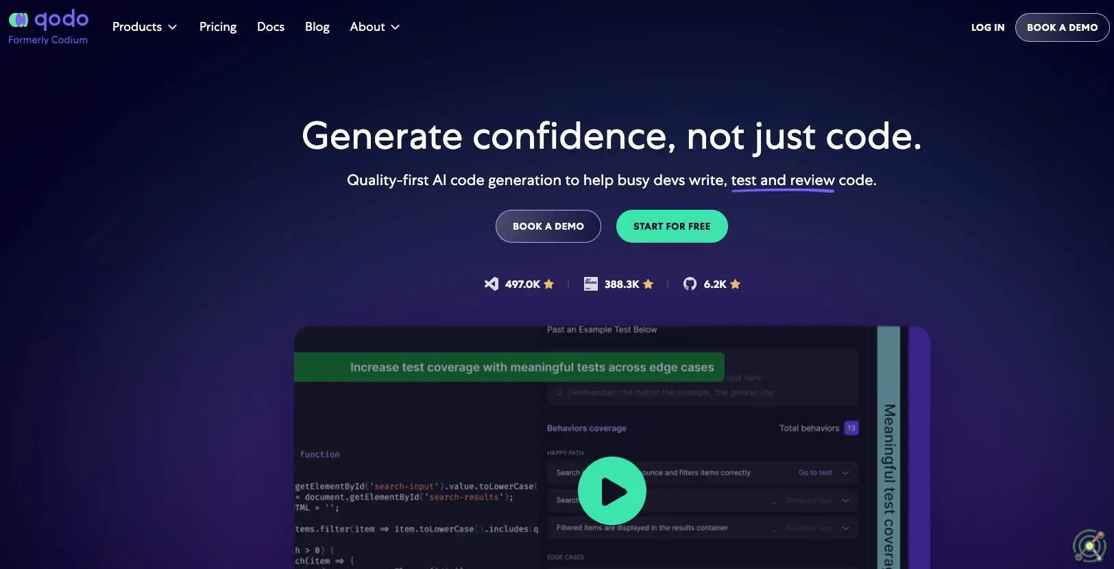 An AI-driven code integrity platform enhancing software development through automated code generation, testing, and review.