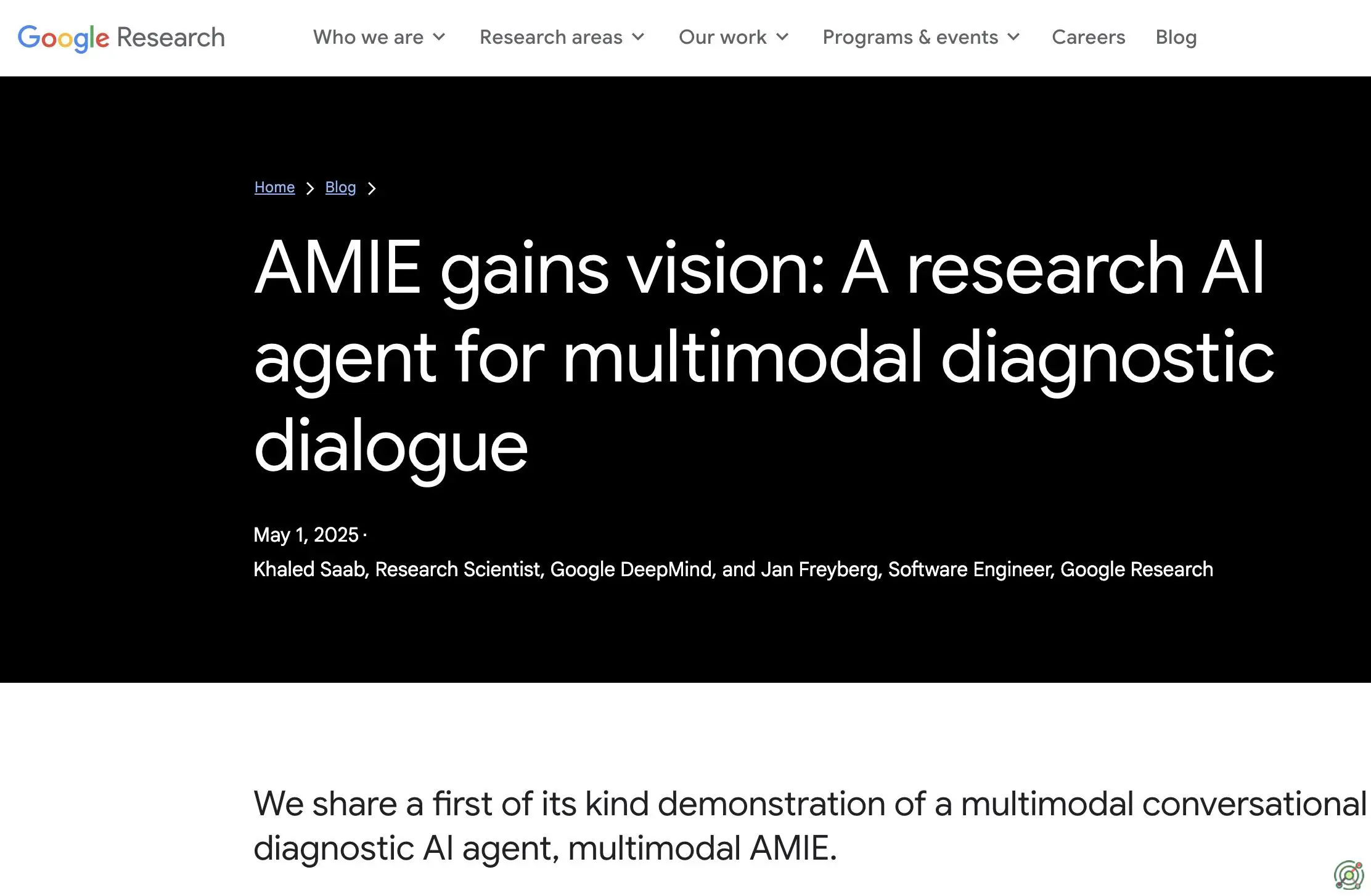 A multimodal AI diagnostic agent that conducts clinical conversations and interprets medical images for accurate diagnoses.