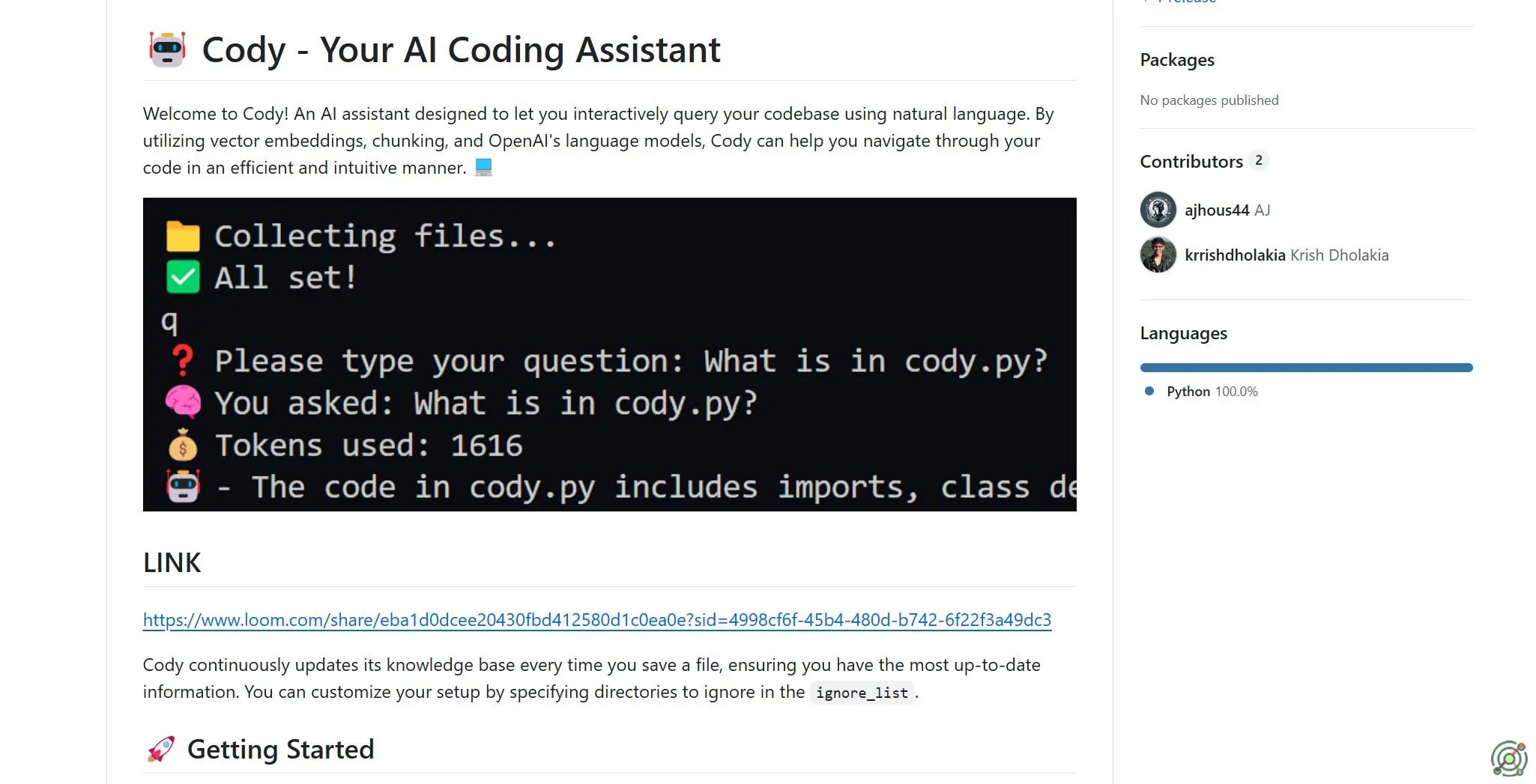 An AI coding assistant that enables interactive natural language queries to navigate and understand codebases.